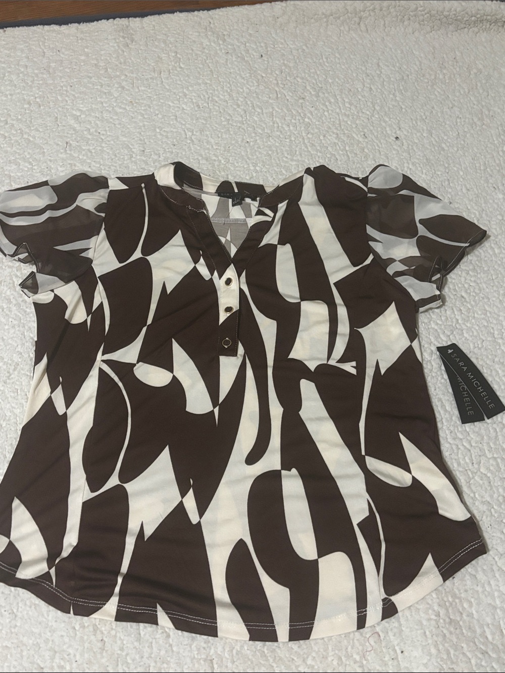 Sara Michelle Brown & Cream Short-Sleeve Printed Top
